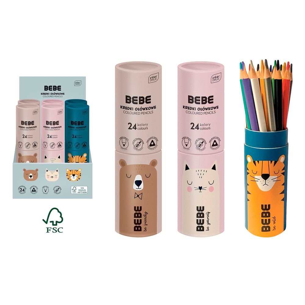 Expositor 6 Tubos Cartón con 24 Lápices de Colores Bebe INTER DRUK