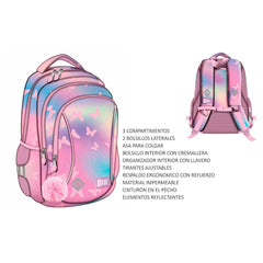 MOCHILA ESCOLAR PINK BUTTERFLIES 39X27X17 CM | MAJEWSKI