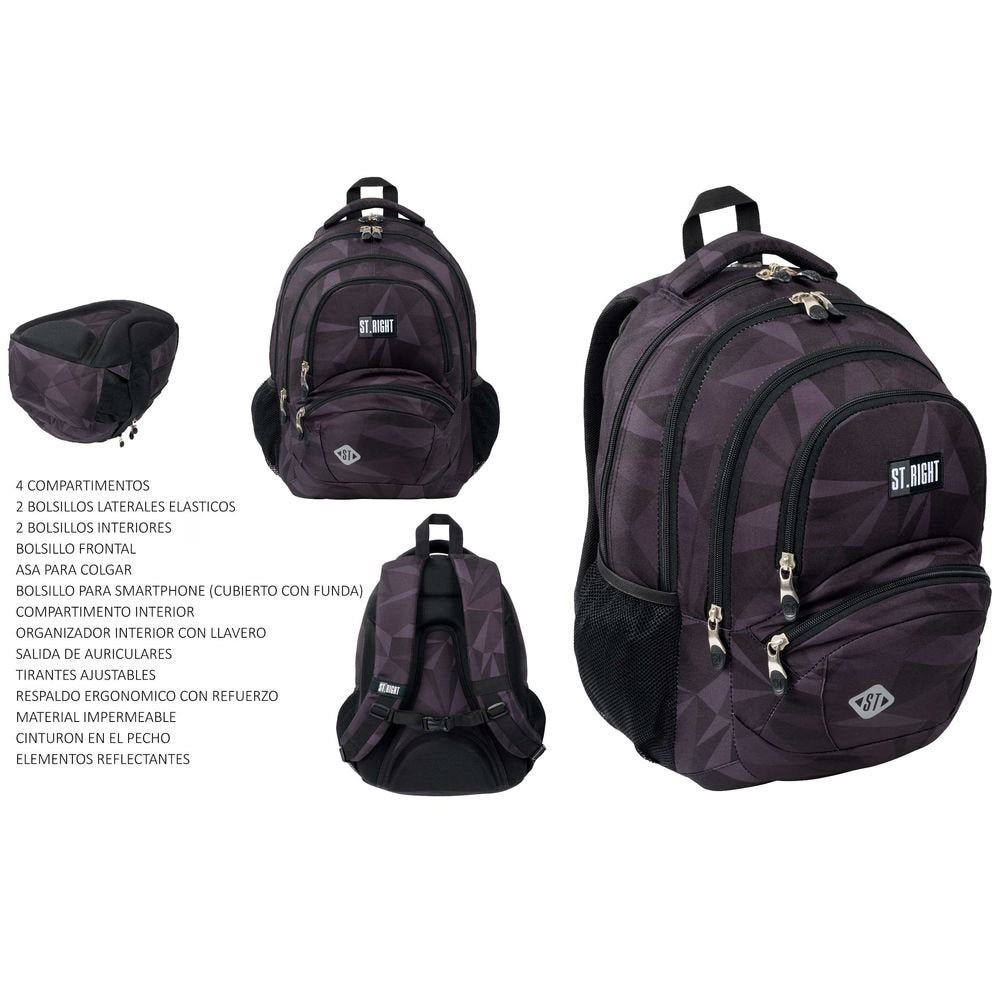 MOCHILA ESCOLAR GEOMETRIC GREY 42X30X19 CM | MAJEWSKI