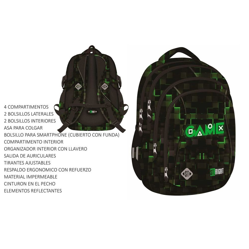 MOCHILA ESCOLAR GREEN GAME 43X32X20 CM | MAJEWSKI