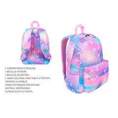 MOCHILA ESCOLAR PINK BUTTERFLIES 40X31X17 CM | MAJEWSKI