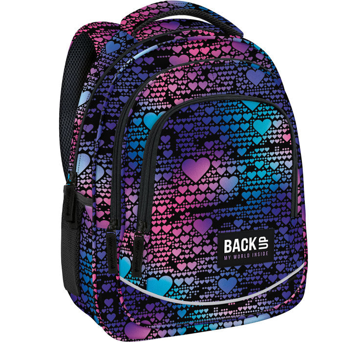 MOCHILA TRIPLE ESCOLAR BACK UP CORAZONES NEON | DERFORM Imagen principal del producto