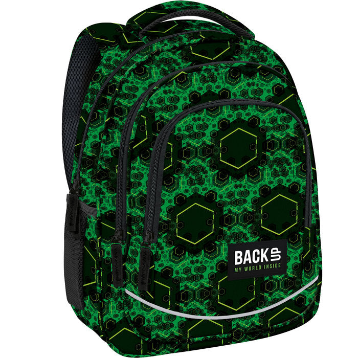 MOCHILA TRIPLE ESCOLAR BACK UP HEXAGONOS VERDES NEON | DERFORM