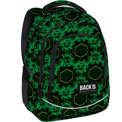 MOCHILA TRIPLE ESCOLAR BACK UP HEXAGONOS VERDES NEON | DERFORM