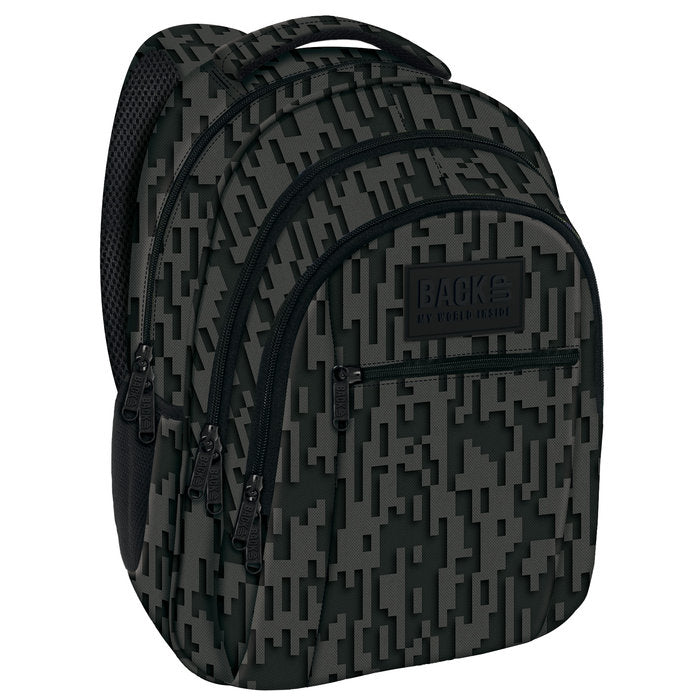 MOCHILA TRIPLE ESCOLAR BACK UP NEGRA Y GRIS ABSTRACTO | DERFORM Imagen principal del producto