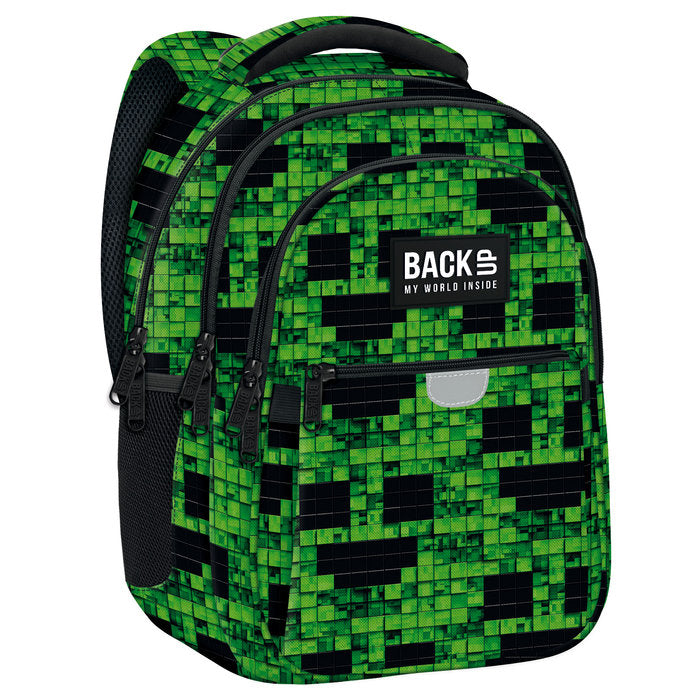 MOCHILA TRIPLE ESCOLAR BACK UP CUADRITOS VERDES | DERFORM Imagen principal del producto