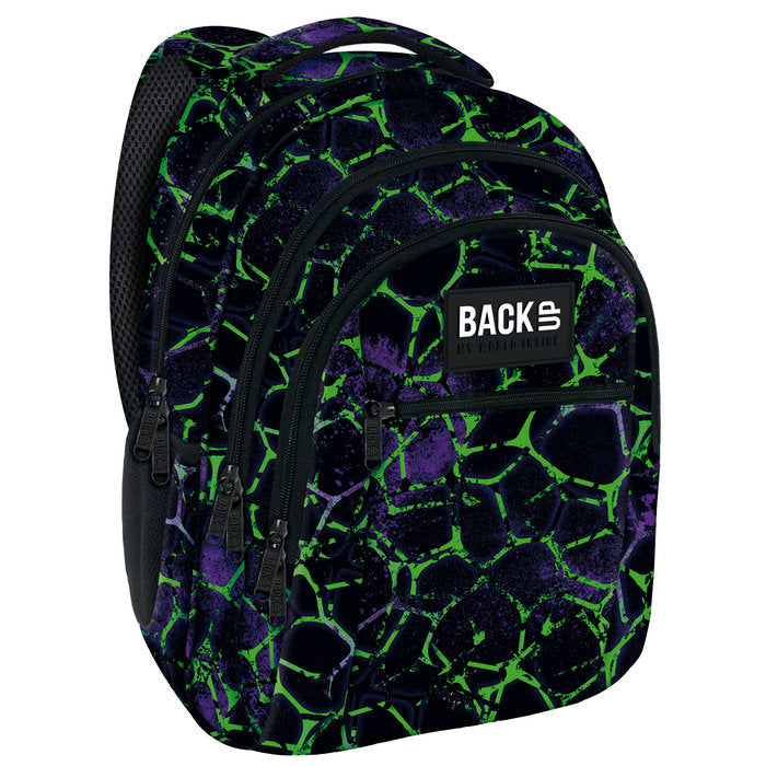 MOCHILA TRIPLE ESCOLAR BACK UP MANCHAS VERDE NEON | DERFORM Imagen principal del producto