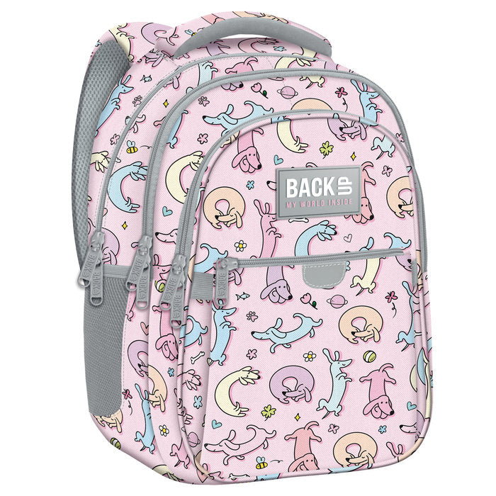 MOCHILA TRIPLE ESCOLAR BACK UP COLORES PASTEL PERRITOS | DERFORM Imagen principal del producto
