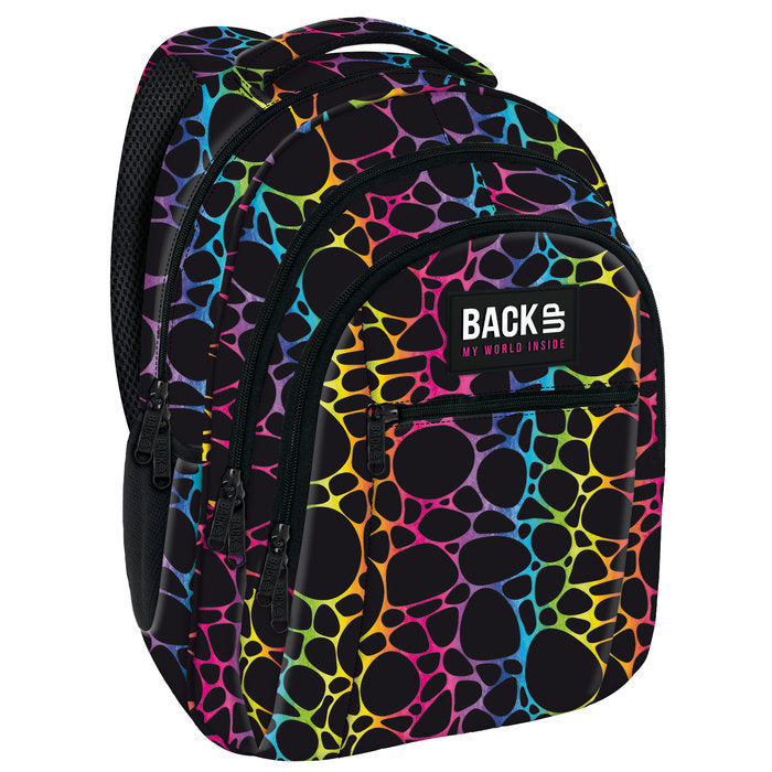 MOCHILA TRIPLE ESCOLAR BACK UP MANCHAS COLORES NEON | DERFORM