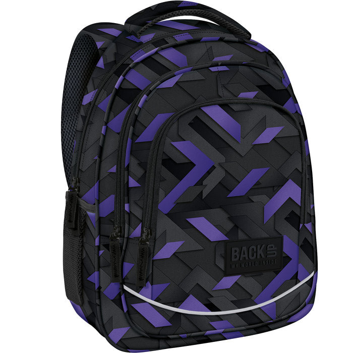 MOCHILA TRIPLE ESCOLAR BACK UP GEOMETRIC PURPLE AND BLACK | DERFORM