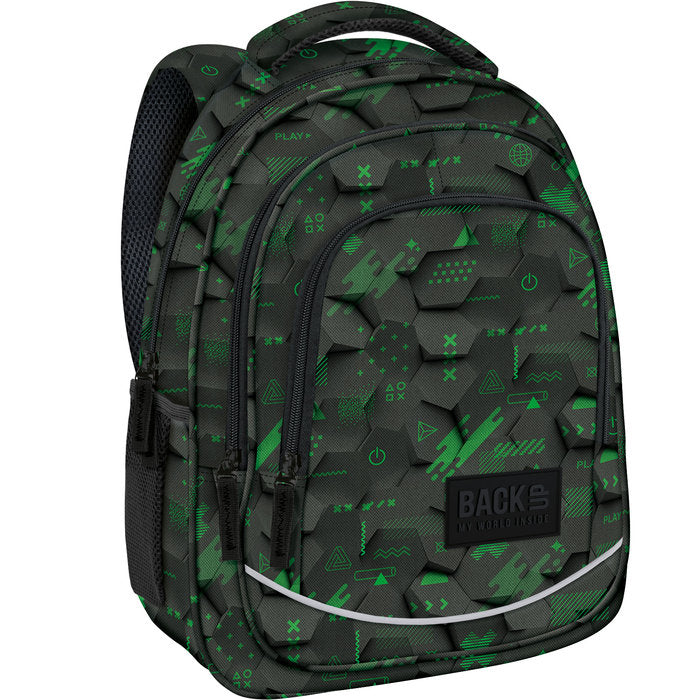 MOCHILA TRIPLE ESCOLAR BACK UP GAMER VERDE NEON | DERFORM Imagen principal del producto