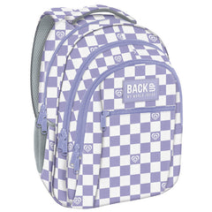 MOCHILA TRIPLE ESCOLAR BACK UP CUADROS LILA CORAZONES | DERFORM
