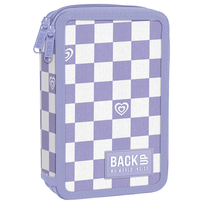PLUMIER DOBLE CON RELLENO CUADROS MORADOS | DERFORM