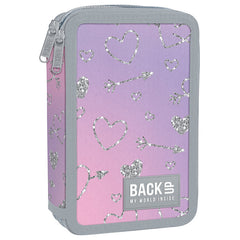 PLUMIER DOBLE CON RELLENO CORAZONES Y FLECHAS PLATEADOS | DERFORM