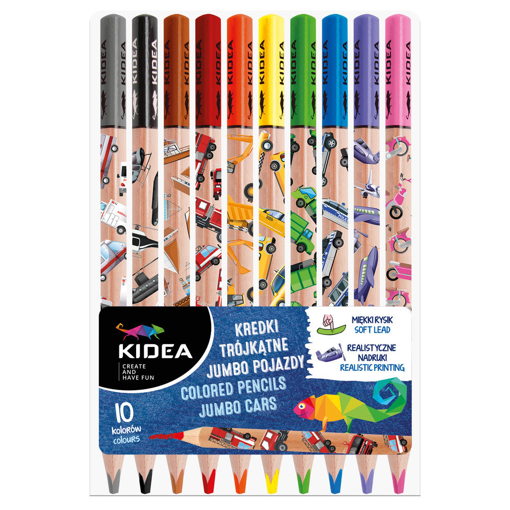 Set 10 Lapices Color Jumbo Triangulares Estampado Vehículos Kidea Imagen principal del producto