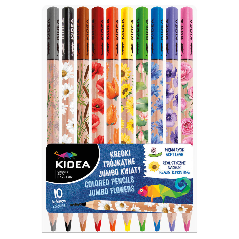 Set 10 Lápices Colores Jumbo Triangulares Estampado Flores Kidea Imagen principal del producto
