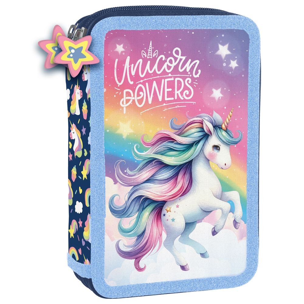 PLUMIER DOBLE RELLENO CON ORGANIZADOR UNICORNIO ARCOIRIS | DERFORM