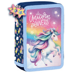 PLUMIER TRIPLE RELLENO CON ORGANIZADOR UNICORNIO ARCOIRIS | DERFORM