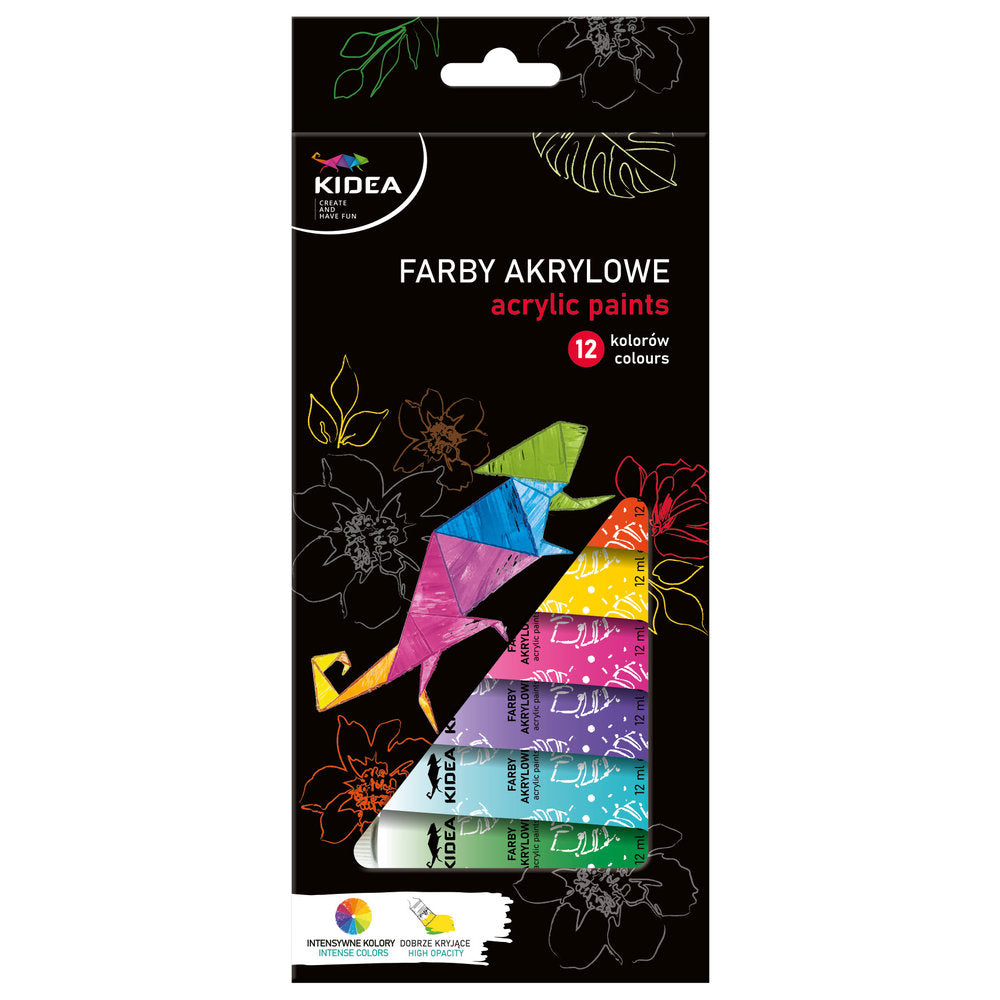 Set 12 botes pintura acrílica Kidea 12ml colores básicos