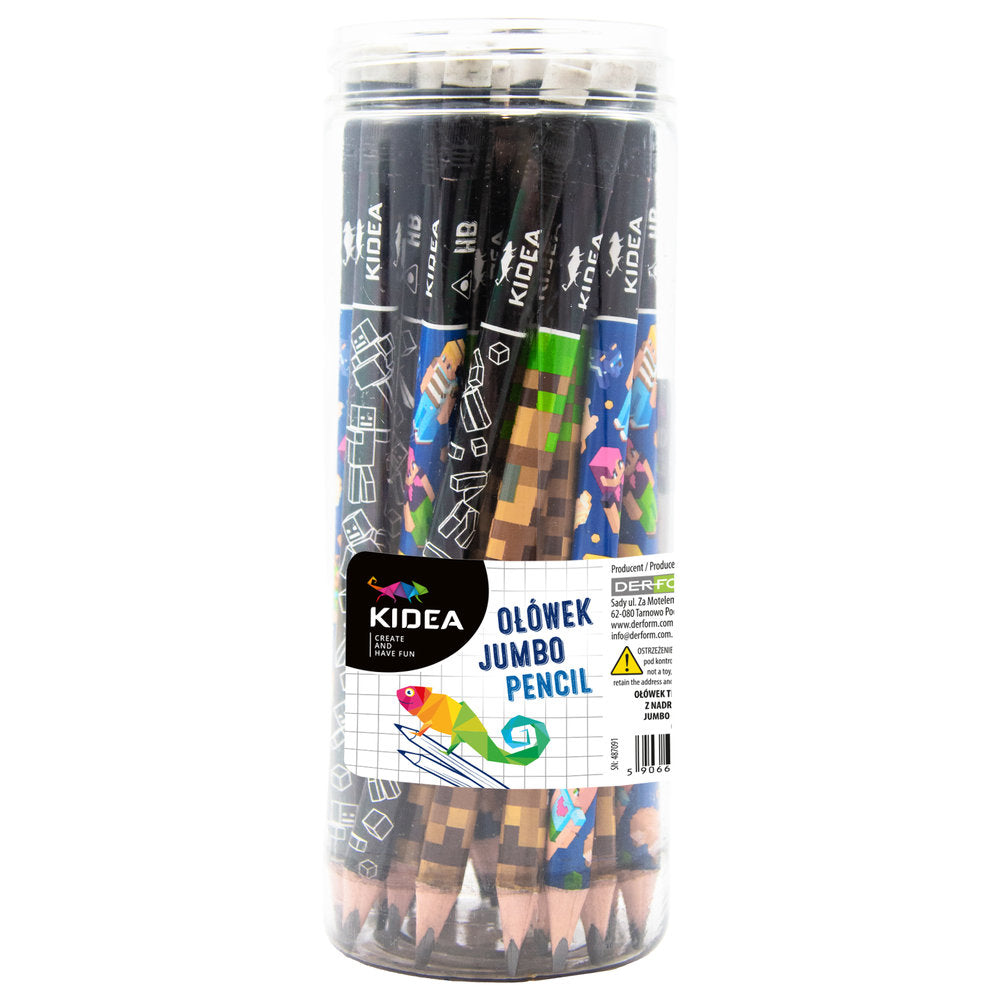 Bote 28 Lápices Jumbo Triangulares Grafito con Estampado Game Kidea