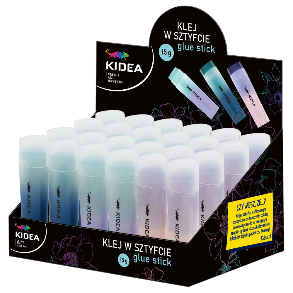 EXPOSITOR 24 PEGAMENTO EN BARRA 15G COLORES SURT DEGRADADO | 24 UNIDADES | (KIDEA)