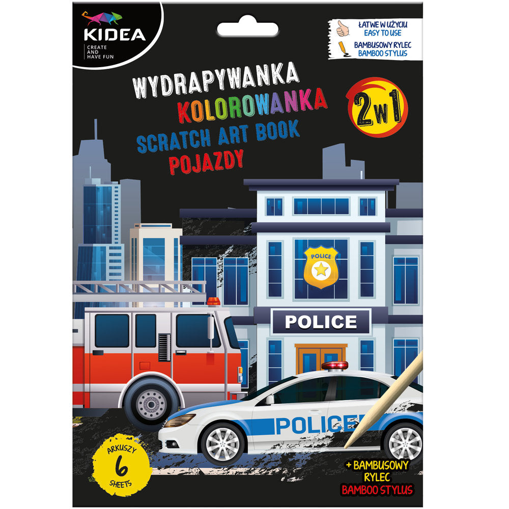 Set Libro para Rascar y Colorear 2 en 1 Vehículos Kidea