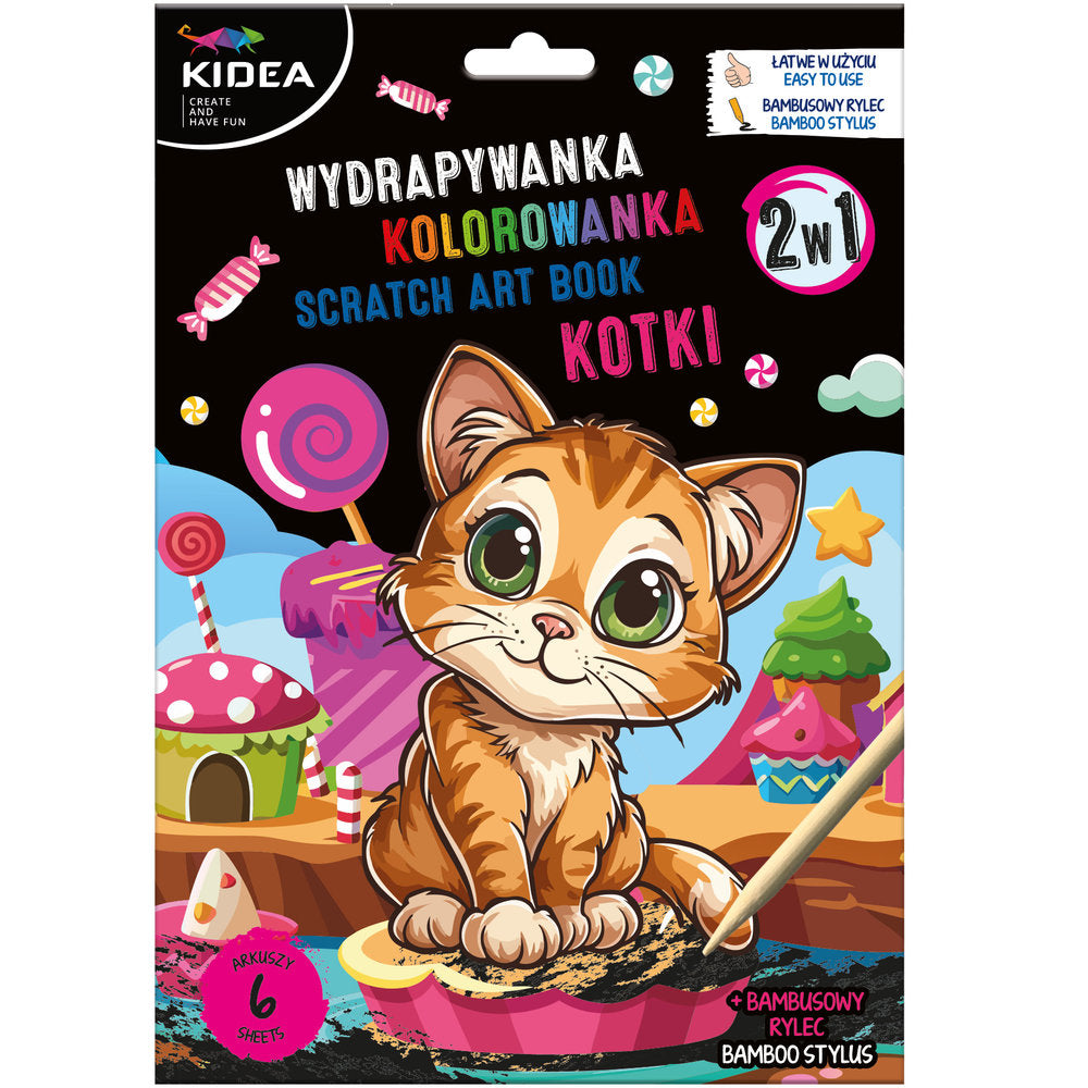 Set libro para rascar y colorear 2 en 1 Gatitos KIDEA x12