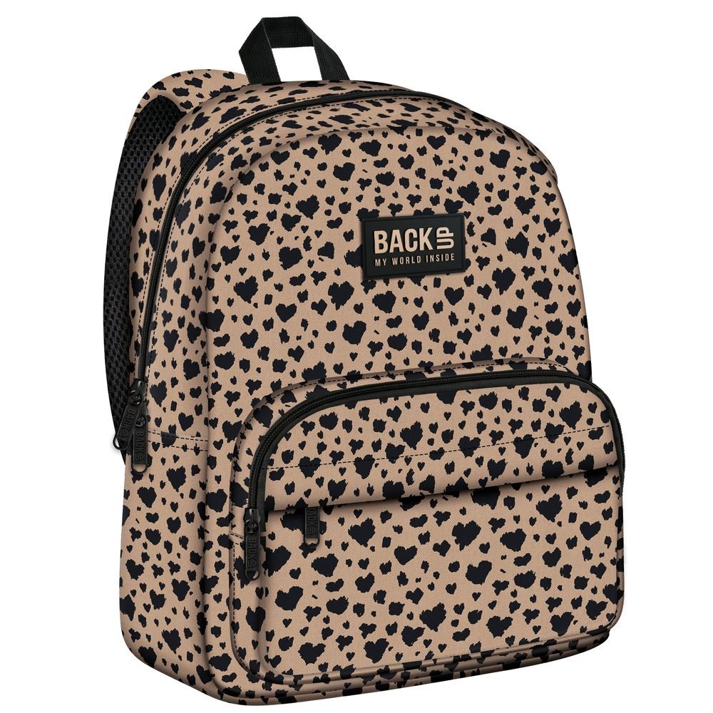 Mochila escolar 36x27 Marrón animal print corazón DERFORM Imagen principal del producto