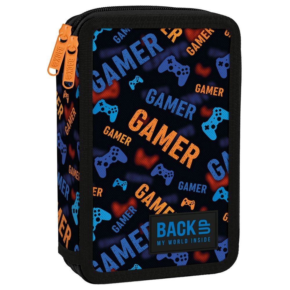 Plumier Doble con Relleno Estampado Gamer Azul Naranja DERFORM