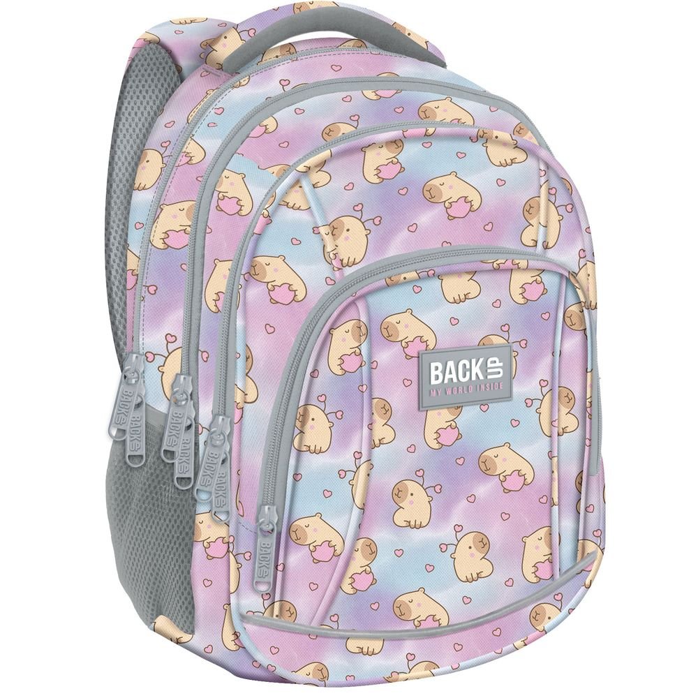 Mochila escolar triple 42x28 Capibara pastel corazones DERFORM