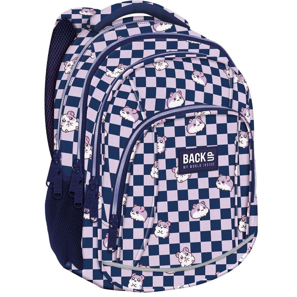 Mochila escolar triple 42x28 cuadros hamster lila y negro DERFORM Imagen principal del producto