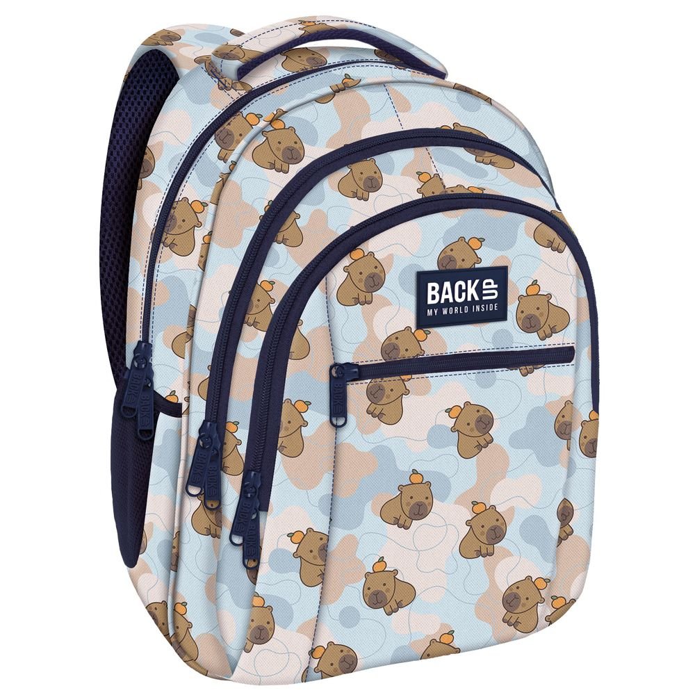 Mochila escolar triple Capibara naranja estampado DERFORM