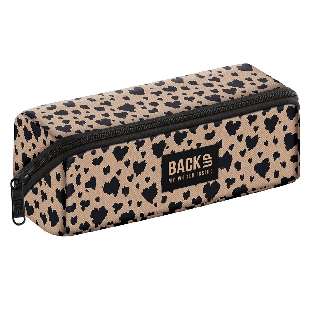 Portatodo cuadrado 1 cremallera marrón animal print corazón DERFORM
