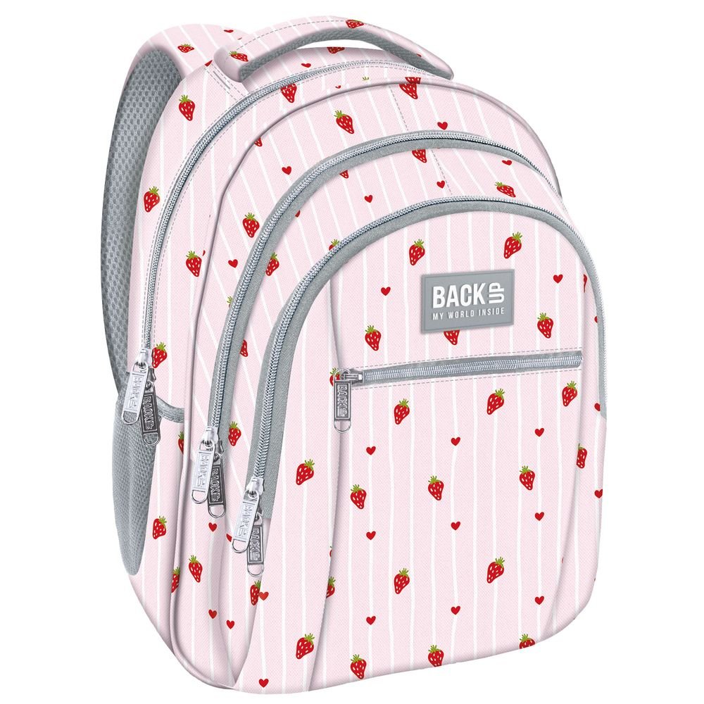 Mochila escolar triple 42x30 Fresas Rayas Rosas Derform Imagen principal del producto