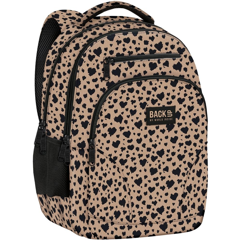 Mochila escolar doble animal print marrón corazón Derform Imagen principal del producto