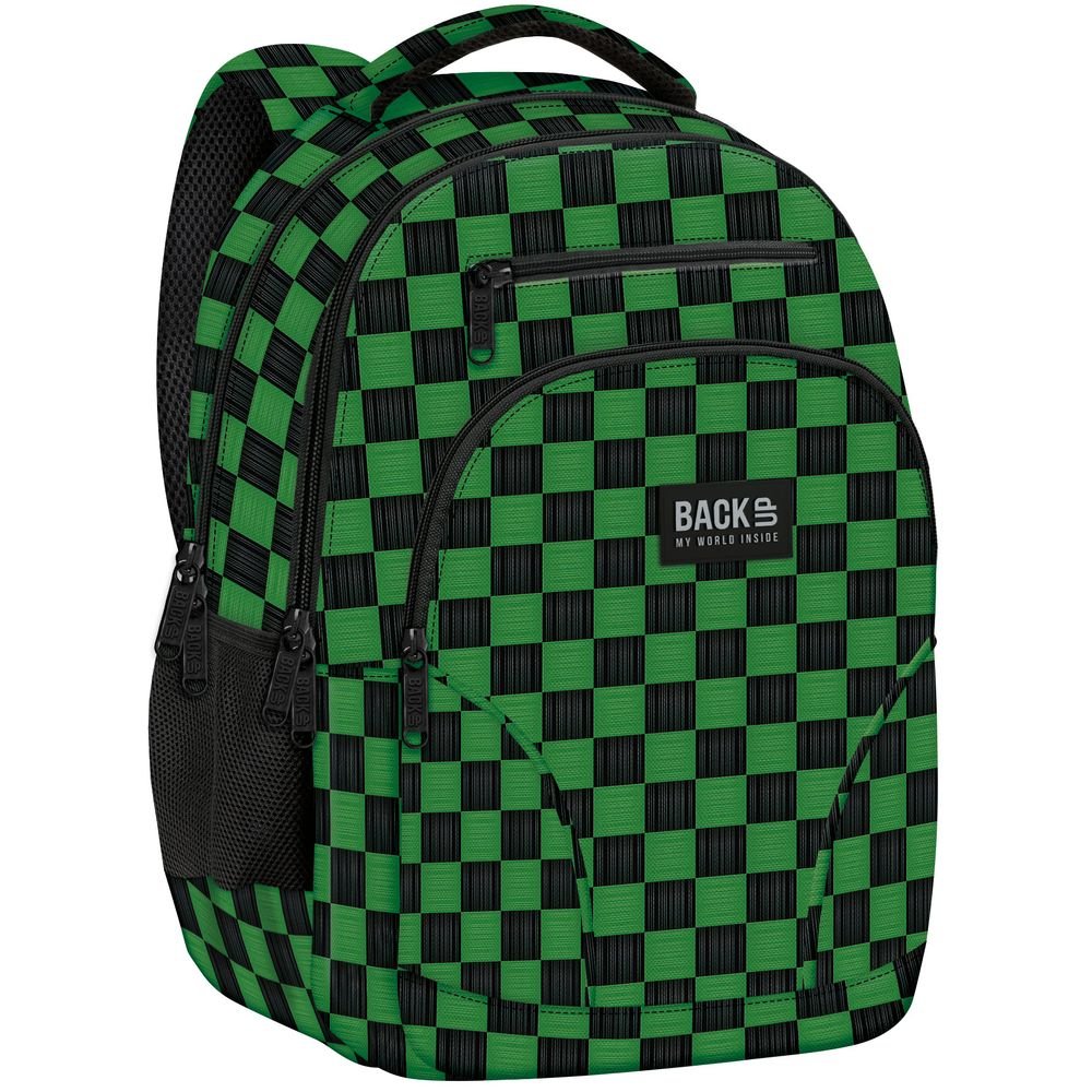 Mochila Escolar Doble 45x32 Cuadros Verde y Negro DERFORM Imagen principal del producto