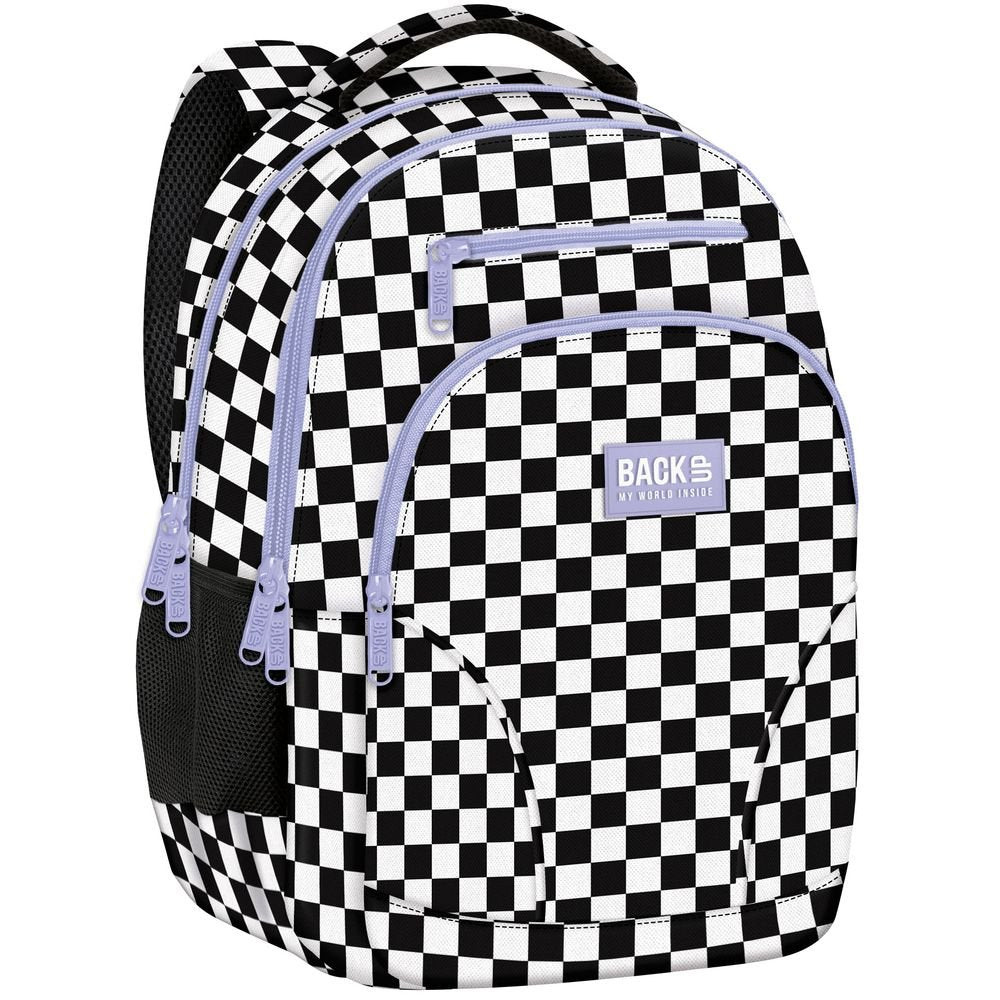 Mochila escolar doble 45x32 Cuadros lila y blanco DERFORM Imagen principal del producto