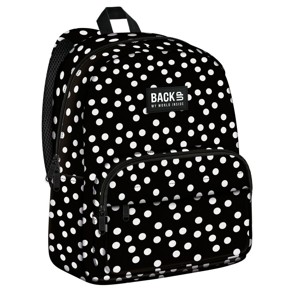 Mochila escolar negra con topos blancos DERFORM Imagen principal del producto
