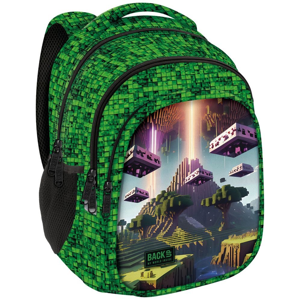 Mochila escolar doble estampado cuadros verde videojuego DERFORM