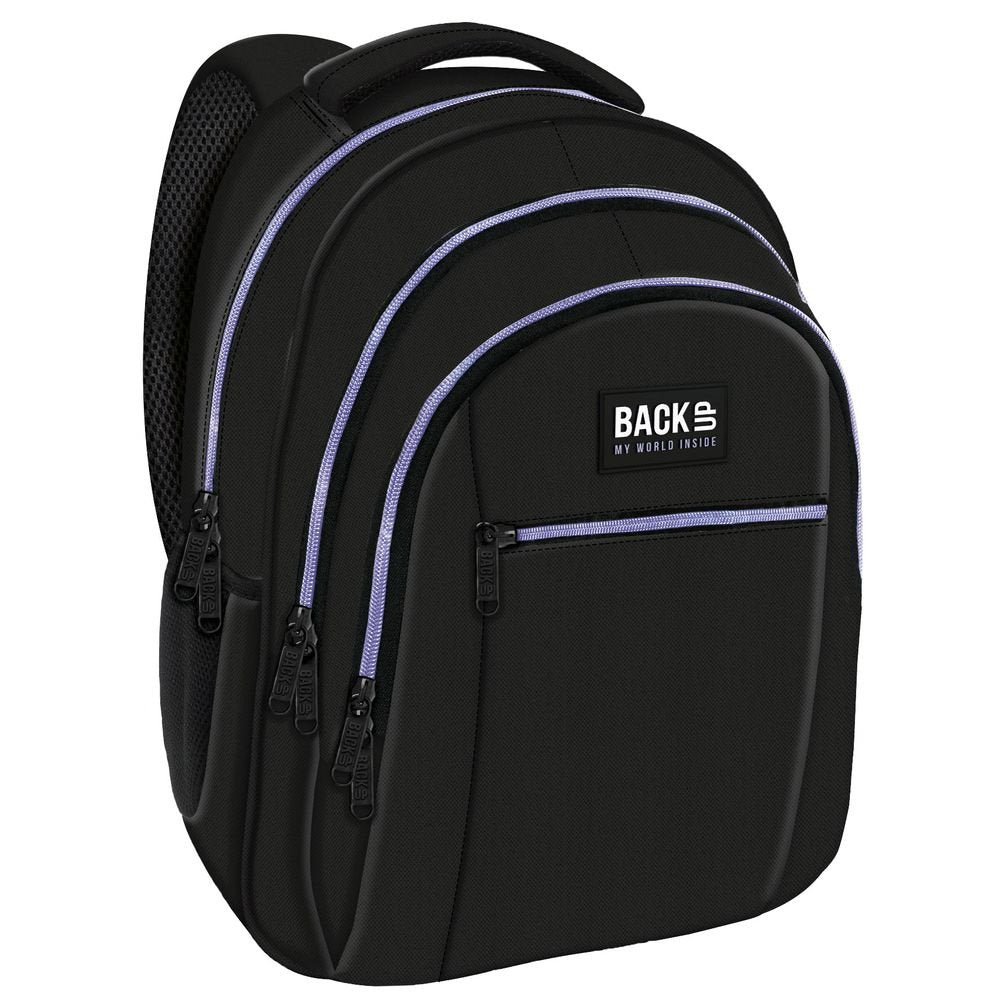 Mochila escolar triple negra con cremalleras lilas DERFORM Imagen principal del producto