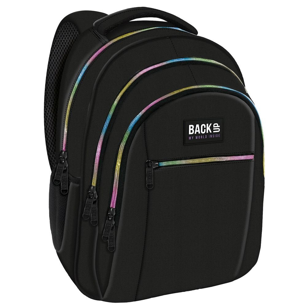 Mochila escolar triple negra con cremalleras de colores DERFORM