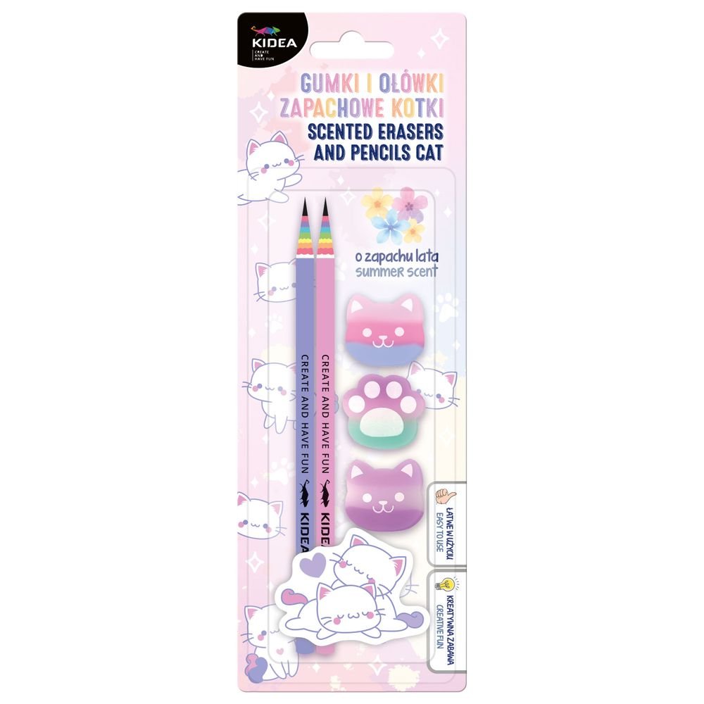 Set 2 Lápices y 3 Gomas Aromáticos Gatito Pink Kidea