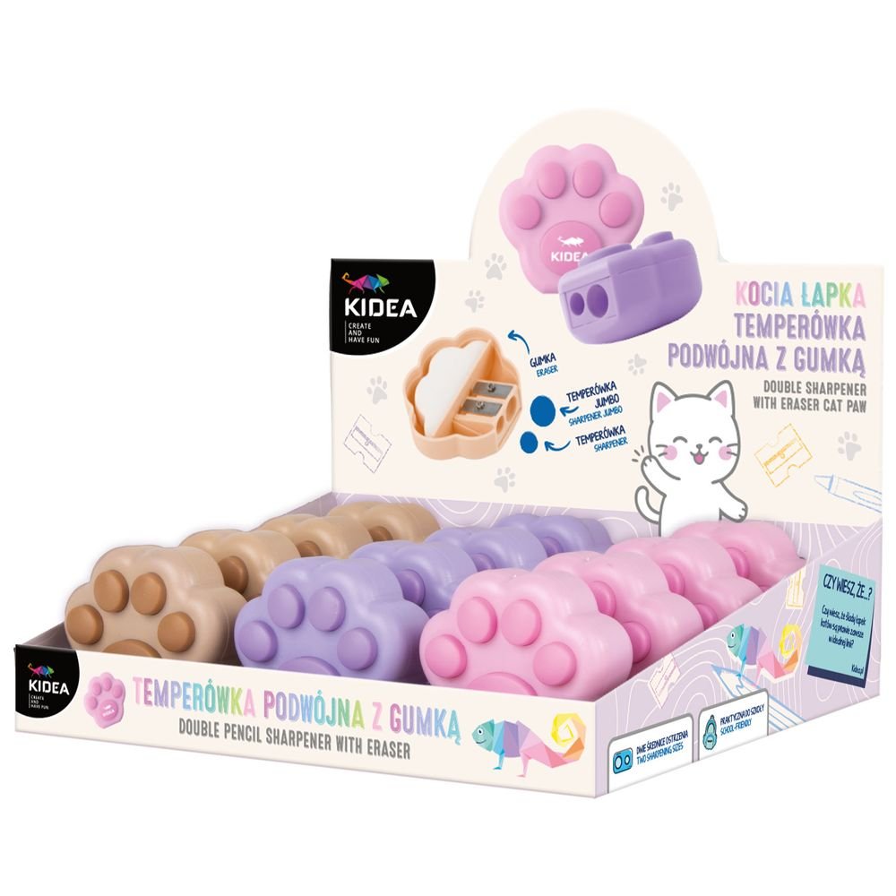 Exp 12 Sacapuntas Doble con Goma Huella Gatito KIDEA Imagen principal del producto