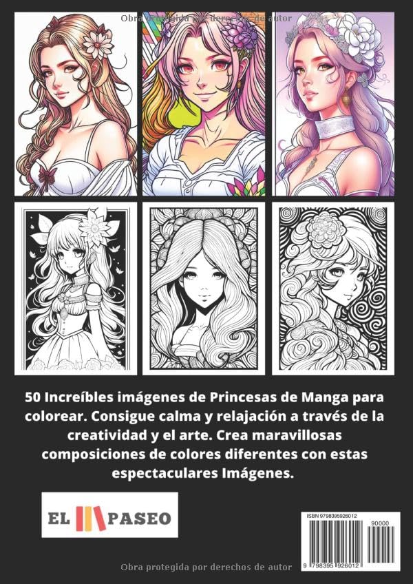 ✅ PRINCESAS DE MANGA: Libro de Colorear para Adultos con Imágenes y Dibujos de Princesas de estilo Manga y Anime