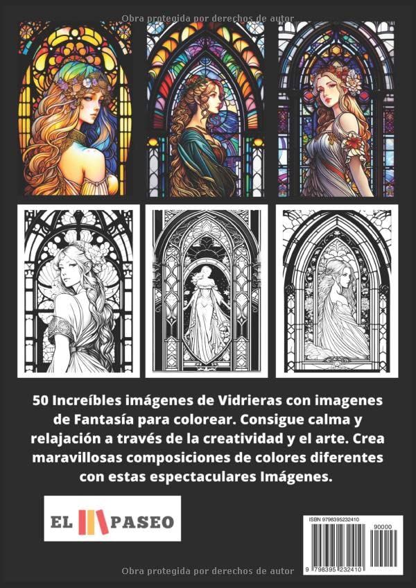 ✅ VIDRIERAS DE FANTASÍA: Libro de Colorear para Adultos con Dibujos de Vidrieras con Imágenes de Fantasía Imagen secundaria del producto