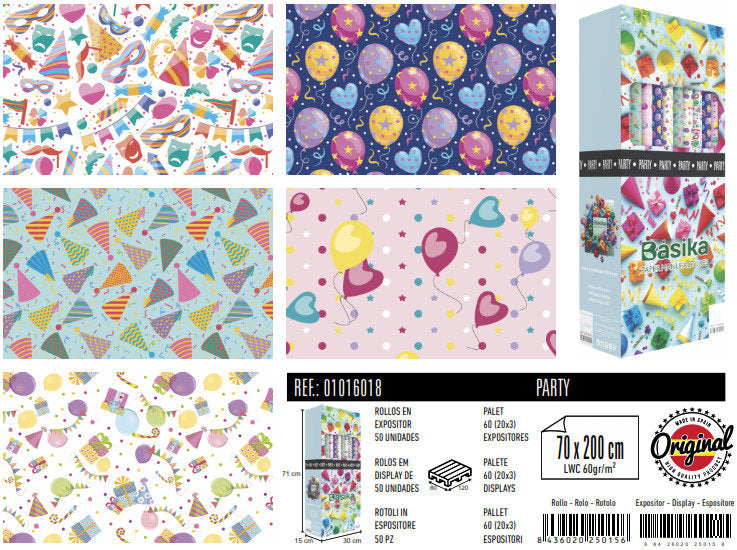 Expositor 50 Rollos Papel Regalo Fiesta ANDINA