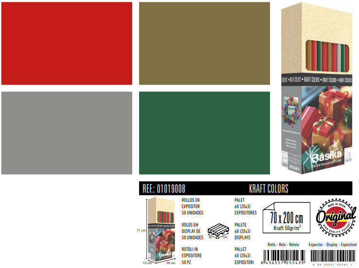 Expositor 50 Rollos Papel Regalo Kraft 70x200 Color Surtido Imagen principal del producto