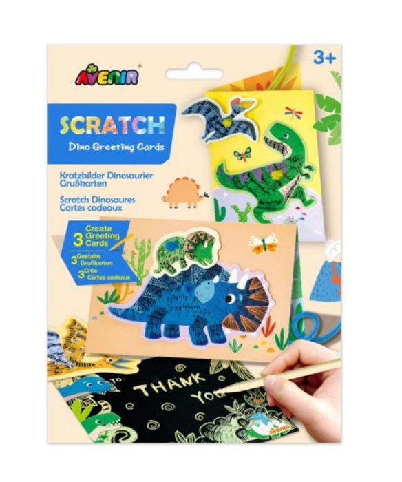 TARJETAS DE FELICITACION DINOSAURIOS SCRATCH AVENIR | AVENIR | 1 UNIDAD | 6920773318581 Imagen principal del producto