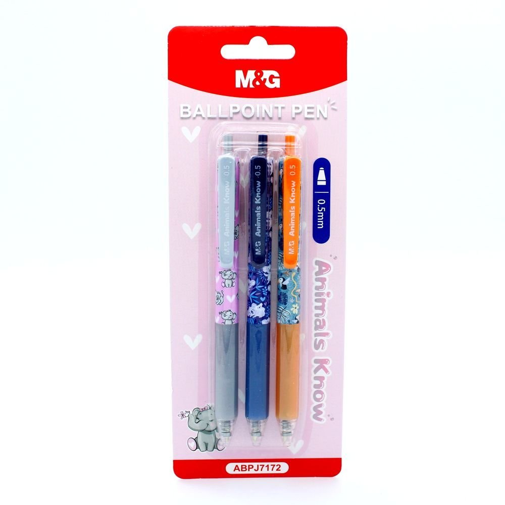 Blister 3 bolígrafos Animals Planet M&G 0.5mm azul (Pack 12 uds)