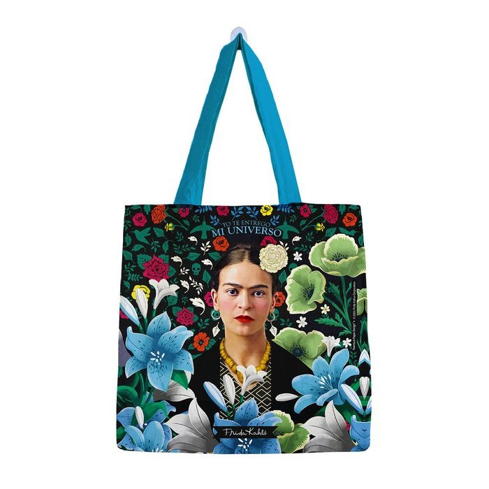 BOLSA ALGODON FRIDA KAHLO PEQUEÑA FLORES CELESTES | PREMIUM PAPER Imagen principal del producto